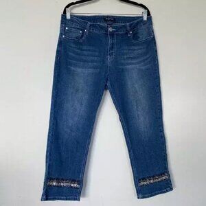 Baccini Women's Jeans 14P Stretchy Emboridered Whisker Blue Cropped